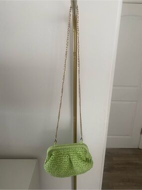 Green Woven Crossbody Bag with Chain Strap